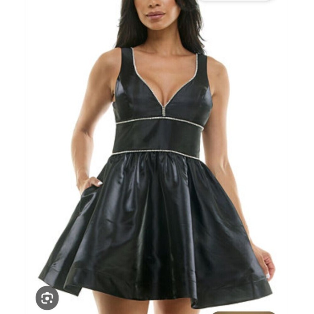 B. Darlin Juniors Shimmer Fit And Flare Black Dress Rhinestone Trim 9/10